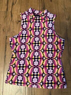 Anthropologie  by Maeve Pink Floral Geometric Mock Neck Tank XS